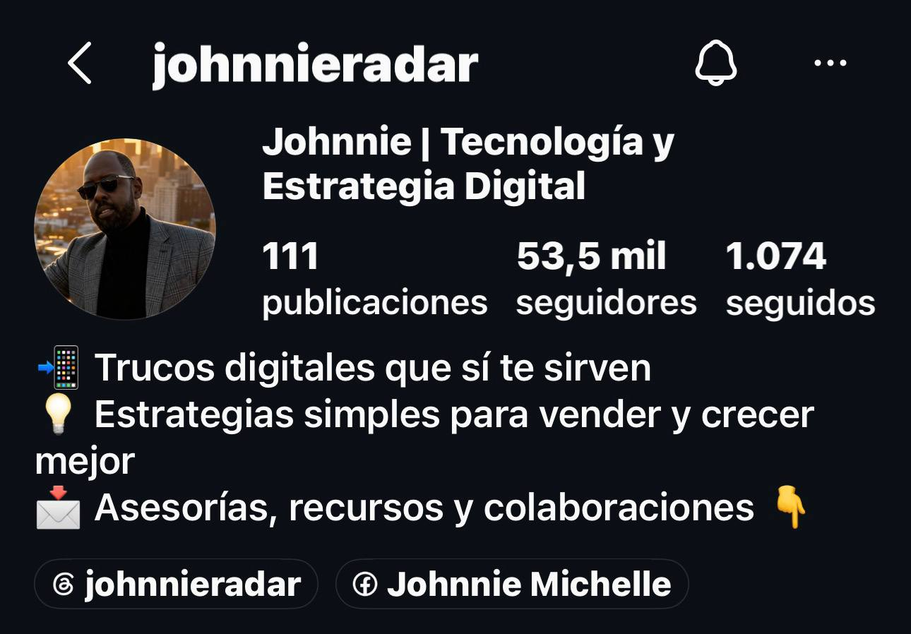 Captura histórica del perfil de Instagram de @johnnieradar, agosto de 2026